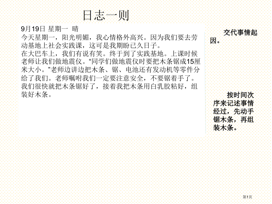 范文2：日记一则市名师优质课比赛一等奖市公开课获奖课件.pptx_第1页