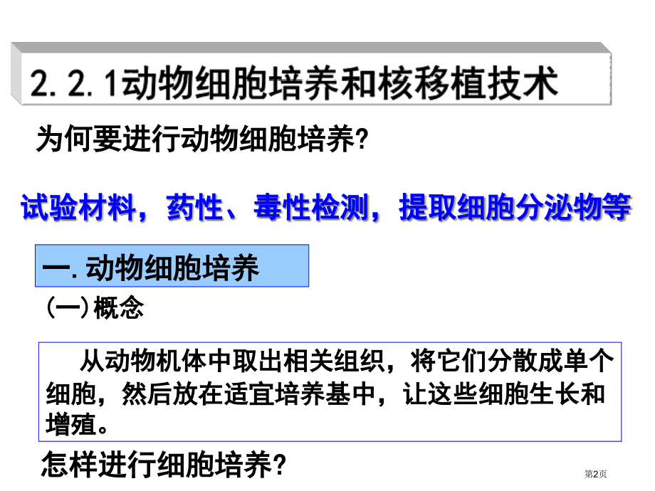 高中生物选修3专题2.2.1动物细胞培养和核移植技术市公开课一等奖省优质课赛课一等奖课件.pptx_第2页