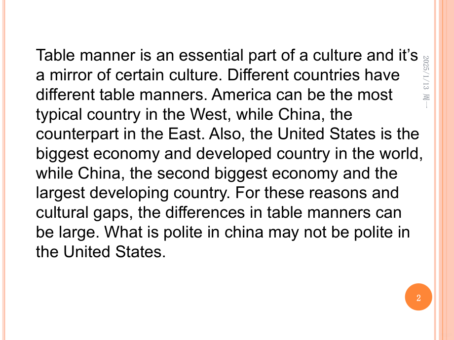 中美餐桌礼仪ablemannersbeweenChinaandAmericaPPT课件.pptx_第2页