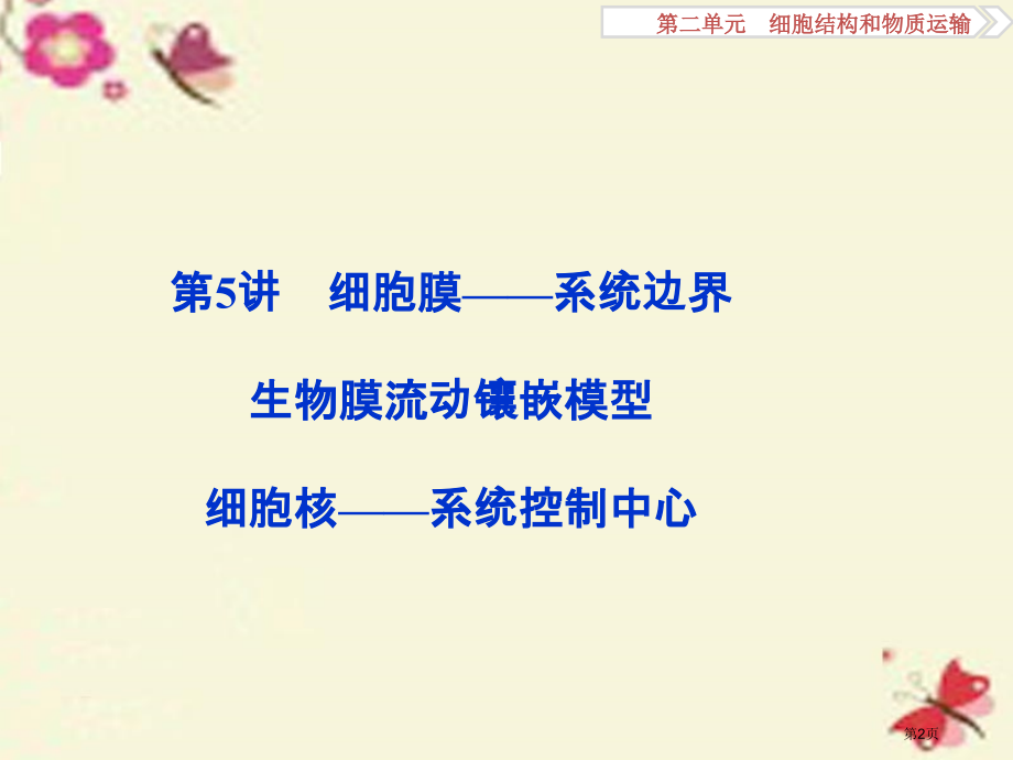 高考生物复习第二单元细胞的结构和物质运输第5讲细胞膜-系统的边界生物膜的流动镶嵌模型细胞核-系统的控.pptx_第2页