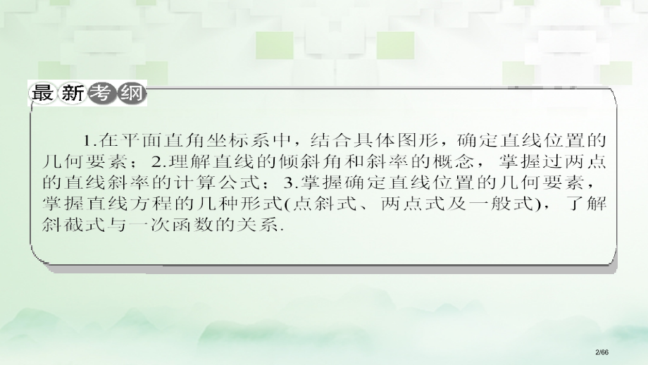 高考数学一轮复习第九章平面解析几何第1节直线方程科市赛课公开课一等奖省名师优质课获奖课件.pptx_第2页