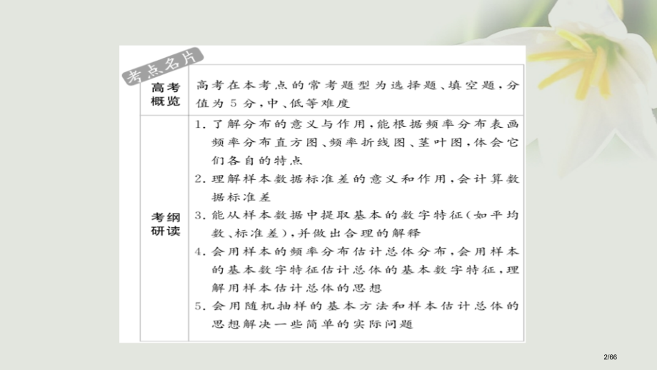 高考数学考点第八章概率与统计55用样本估计总体市赛课公开课一等奖省名师优质课获奖课件.pptx_第2页