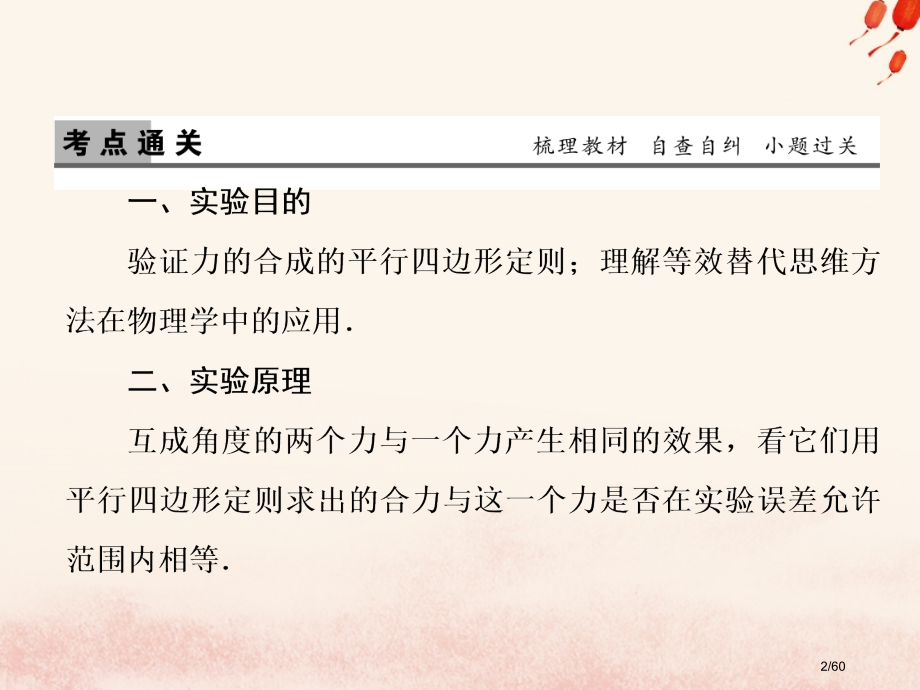 高考物理复习第十三章实验专题第1讲力学实验实验3验证力的平行四边形定则市赛课公开课一等奖省名师优质课.pptx_第2页