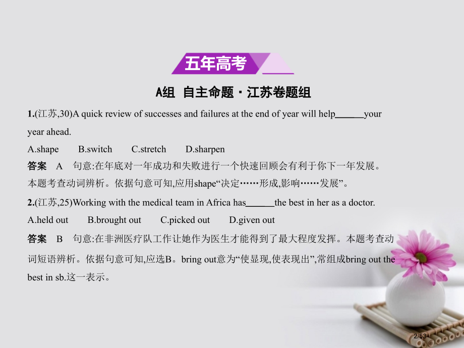 高考英语专题复习命题规律探究+题组分层专题三动词及动词短语市赛课公开课一等奖省名师优质课获奖课.pptx_第2页