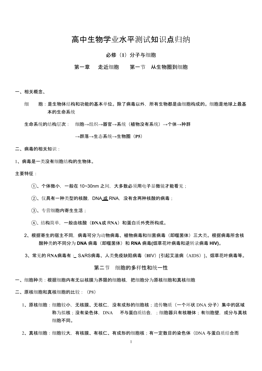2018版高中生物学业水平测试知识点归纳.pptx_第1页