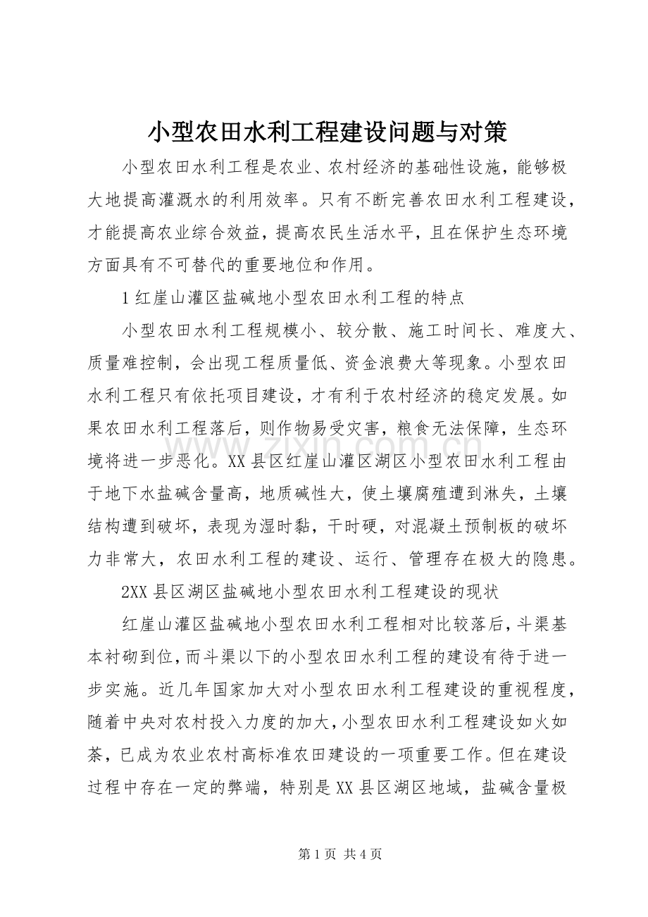 小型农田水利工程建设问题与对策.docx_第1页