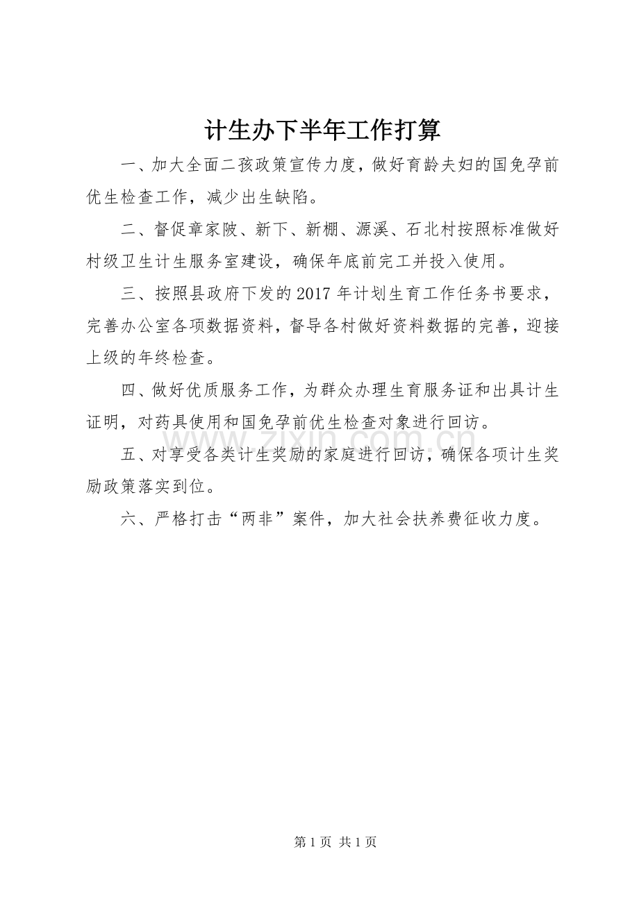计生办下半年工作打算.docx_第1页