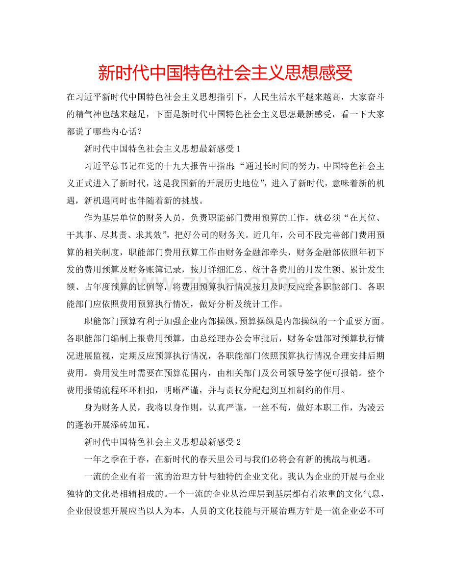 新时代中国特色社会主义思想感受 .doc_第1页