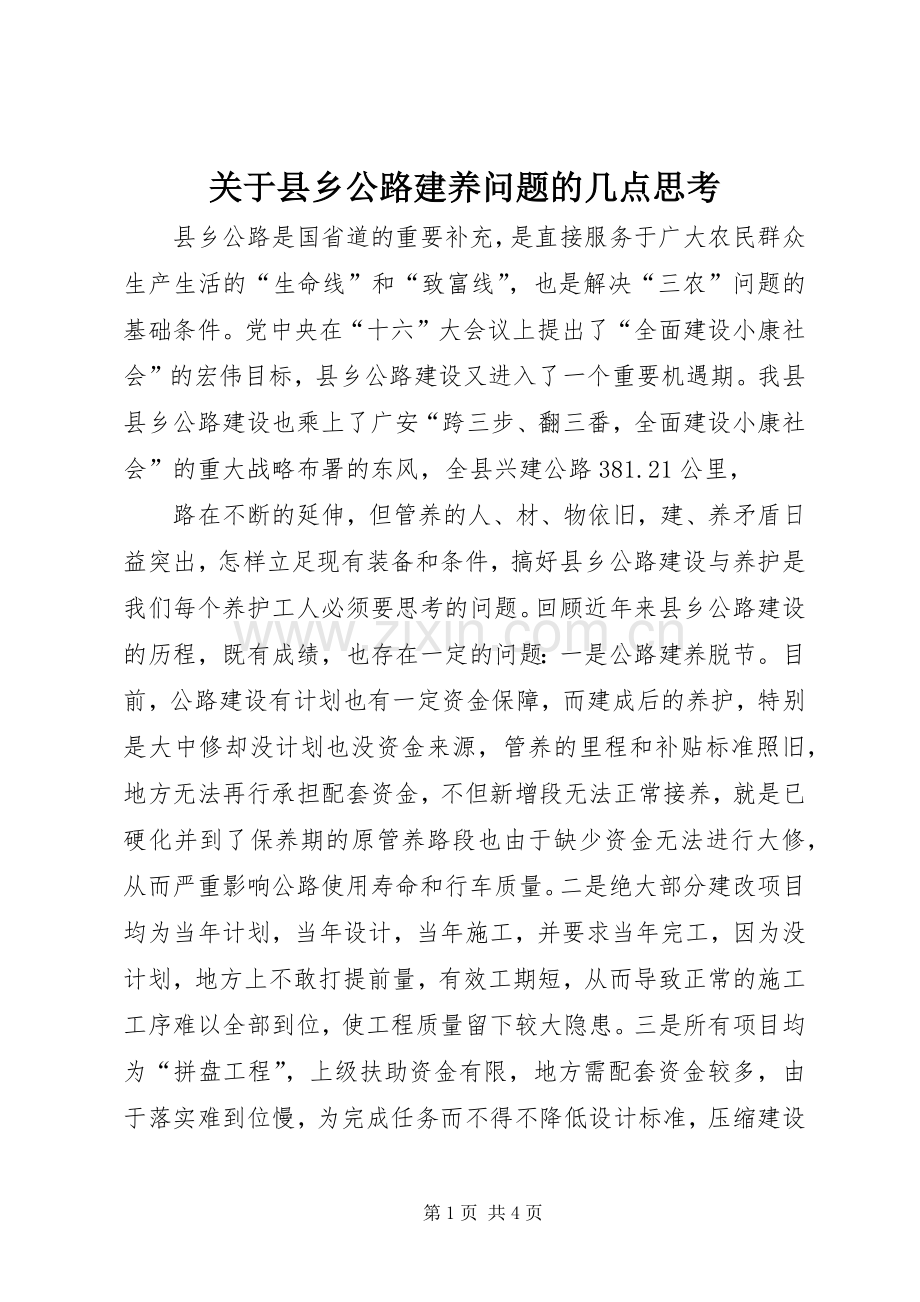 关于县乡公路建养问题的几点思考 (10).docx_第1页