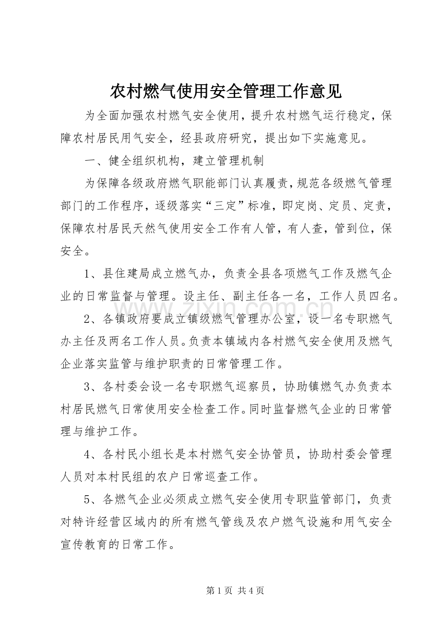 农村燃气使用安全管理工作意见.docx_第1页