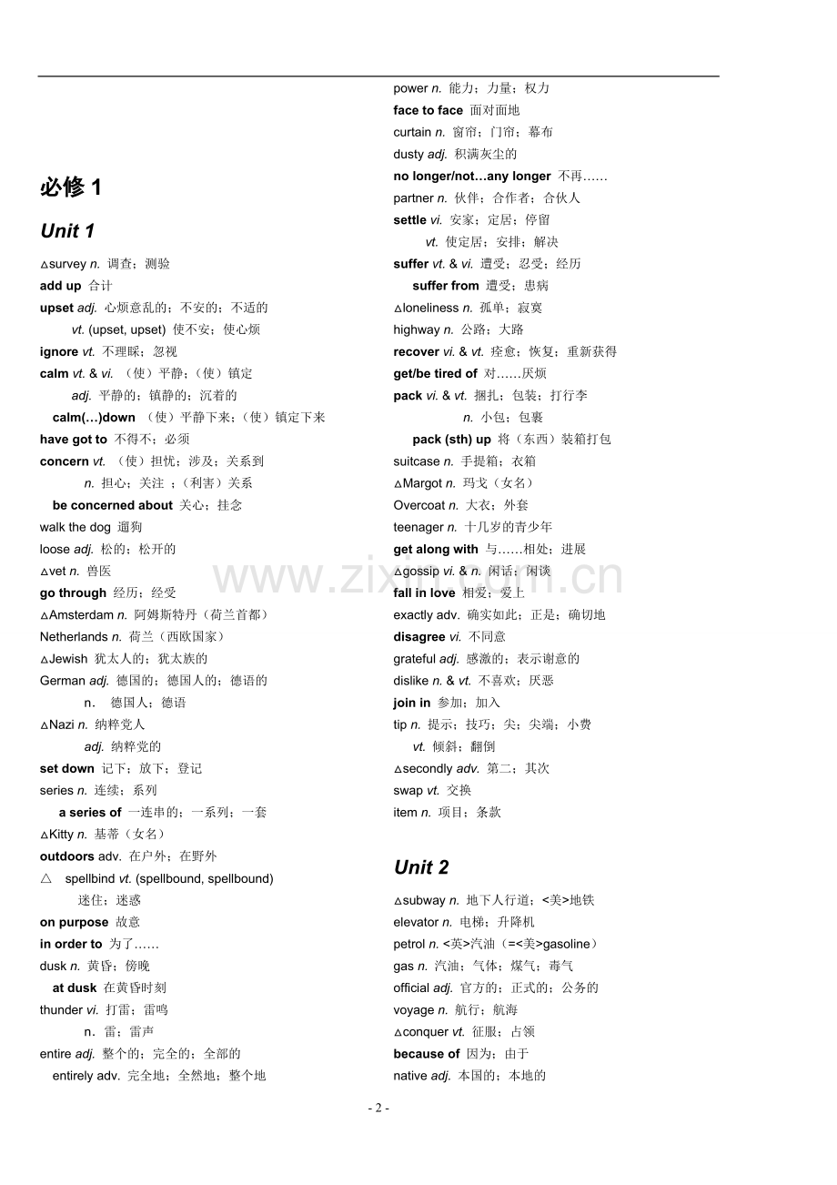 人教版高中英语单词表(必修1-选修8)打印专用.doc_第2页