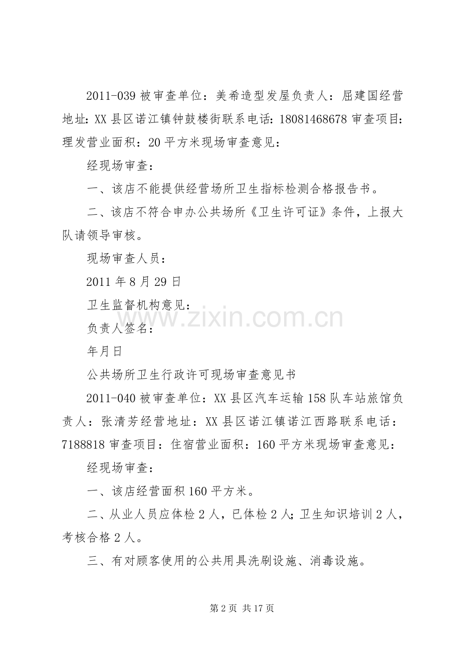 公共场所卫生行政许可现场审查意见书模版.docx_第2页