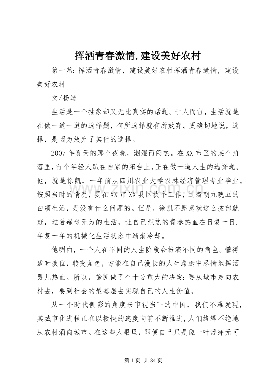 挥洒青春激情,建设美好农村_1.docx_第1页