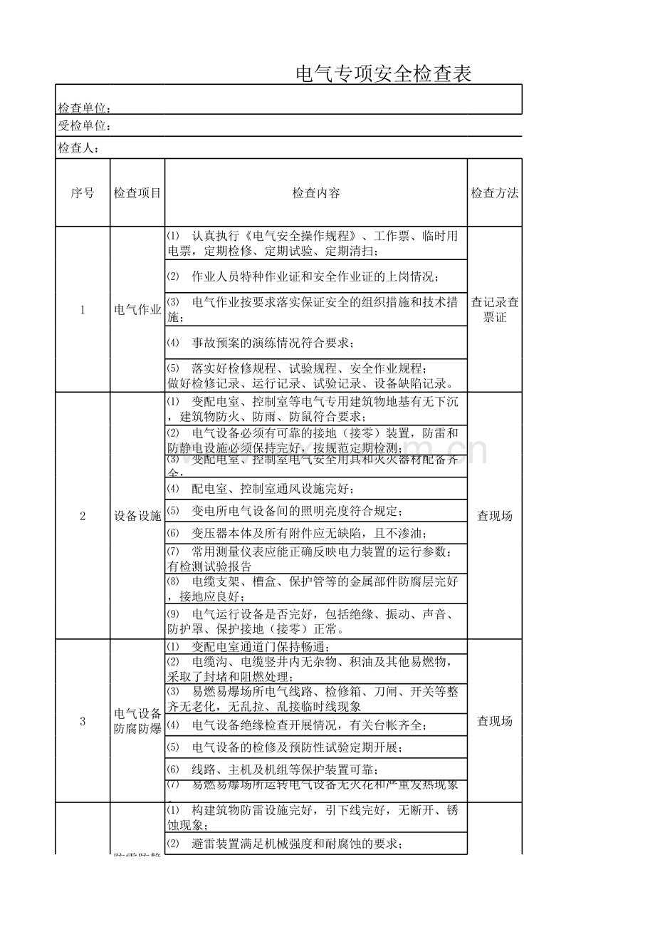 电气安全专项检查表(文档).xls_第1页