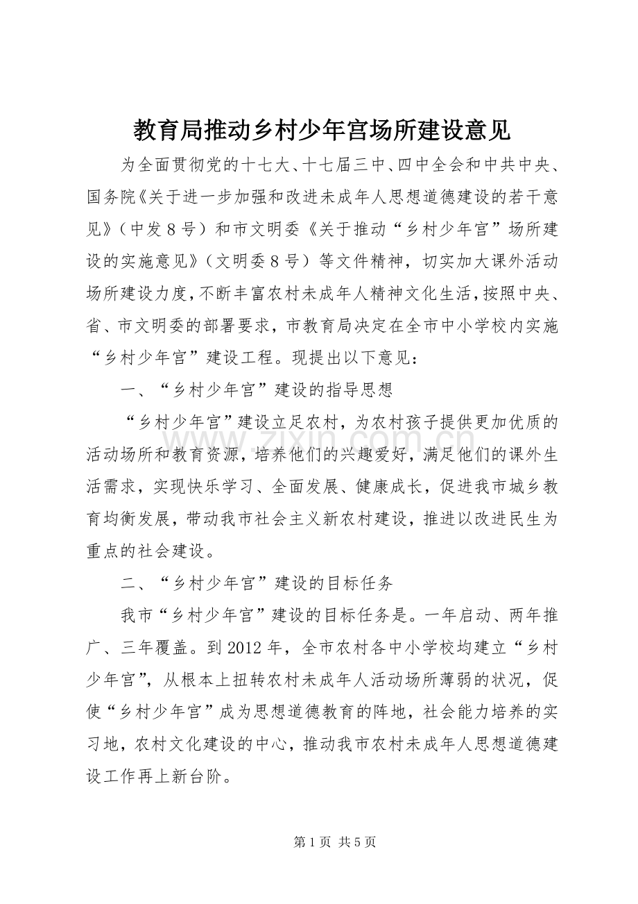 教育局推动乡村少年宫场所建设意见.docx_第1页