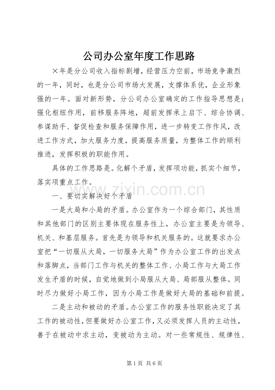 公司办公室年度工作思路.docx_第1页
