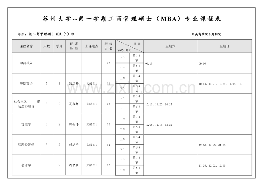 2023年苏州大学第一学期工商管理硕士MBA专业.doc_第1页