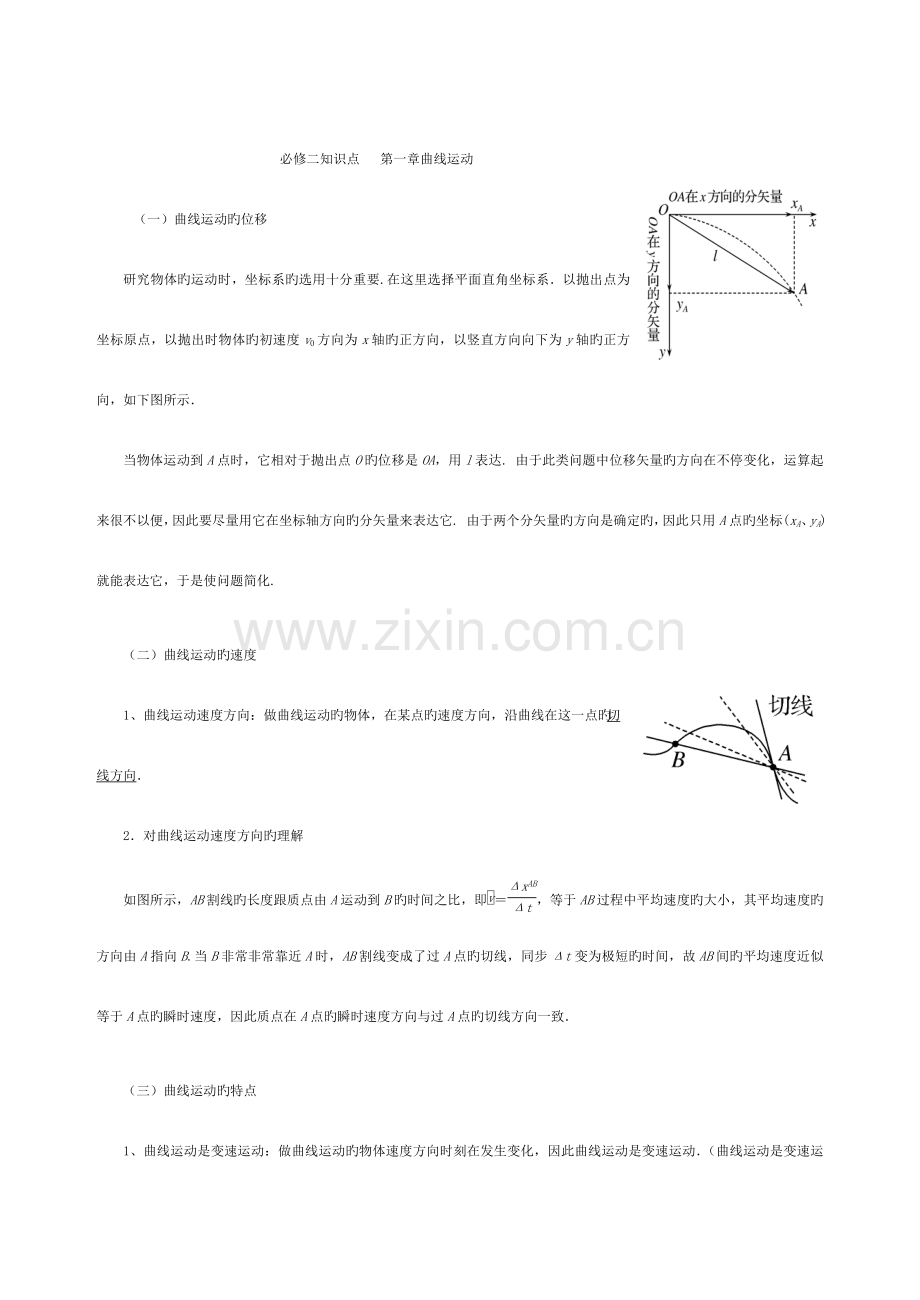 2023年高中物理必修二曲线运动知识点归纳.doc_第1页