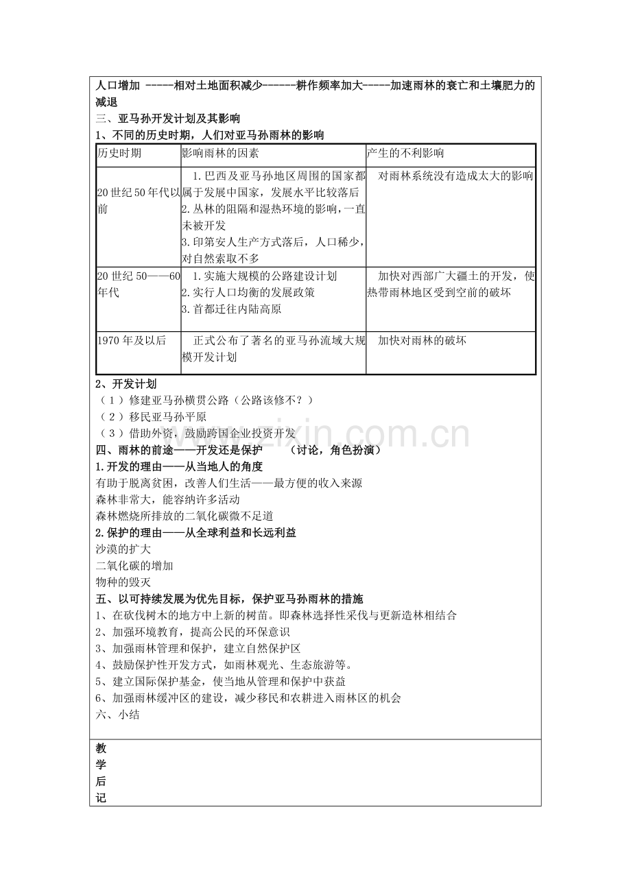 人教版高中地理必修三教案：22森林的开发和保护-------以亚马孙热带雨林为例(2).docx_第2页