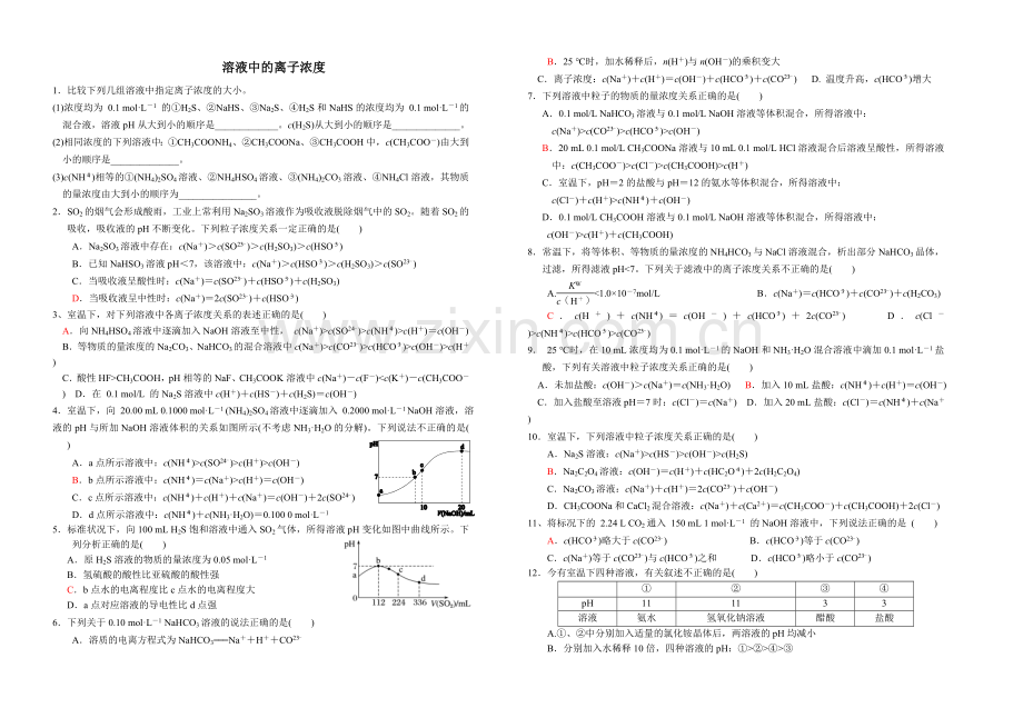溶液中离子浓度大小的比较-20191012.doc_第1页