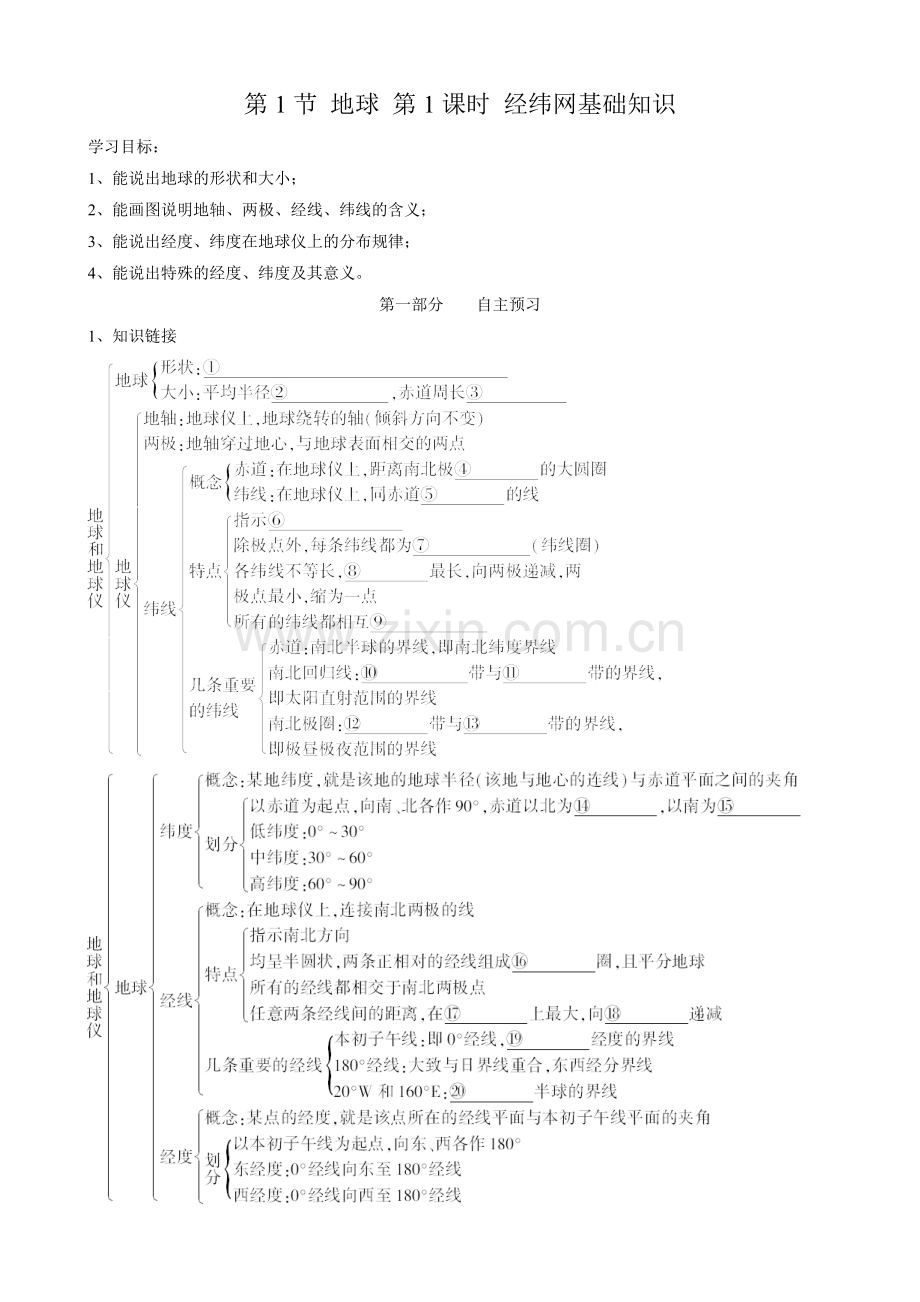 第1节地球第1课时经纬网基础知识.doc_第1页