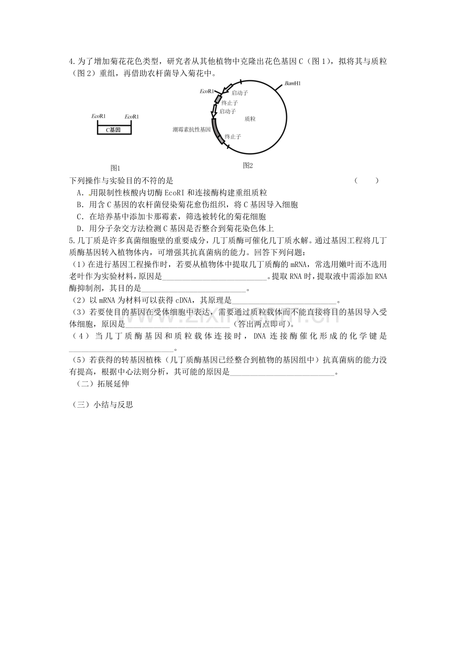 高三二轮复习生物教学案课时40：基因工程的的原理和技术.doc_第2页