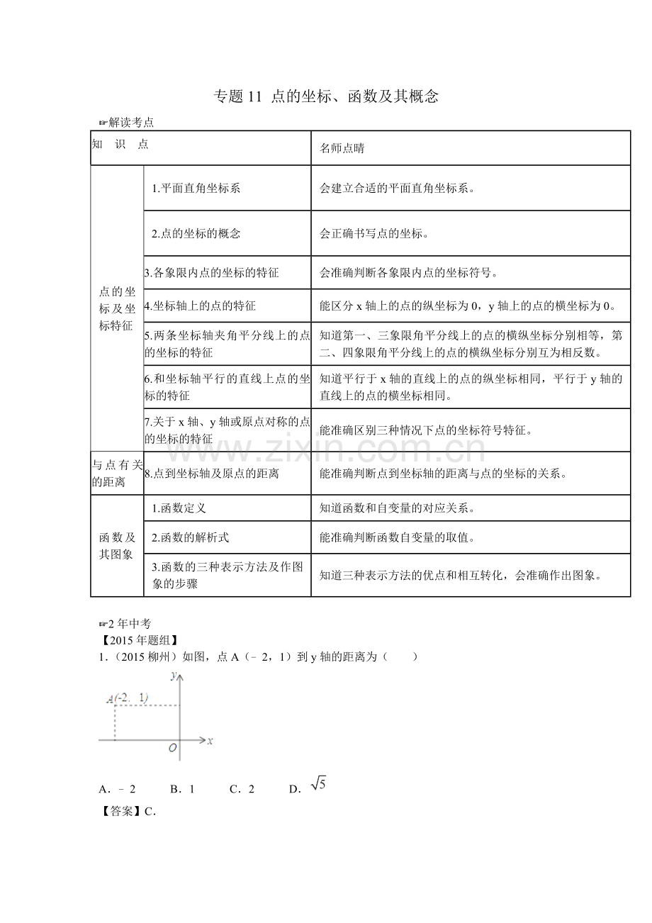 专题11点的坐标、函数及其概念.doc_第1页