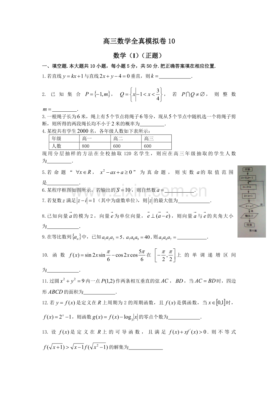 高三数学全真模拟卷10.doc_第1页