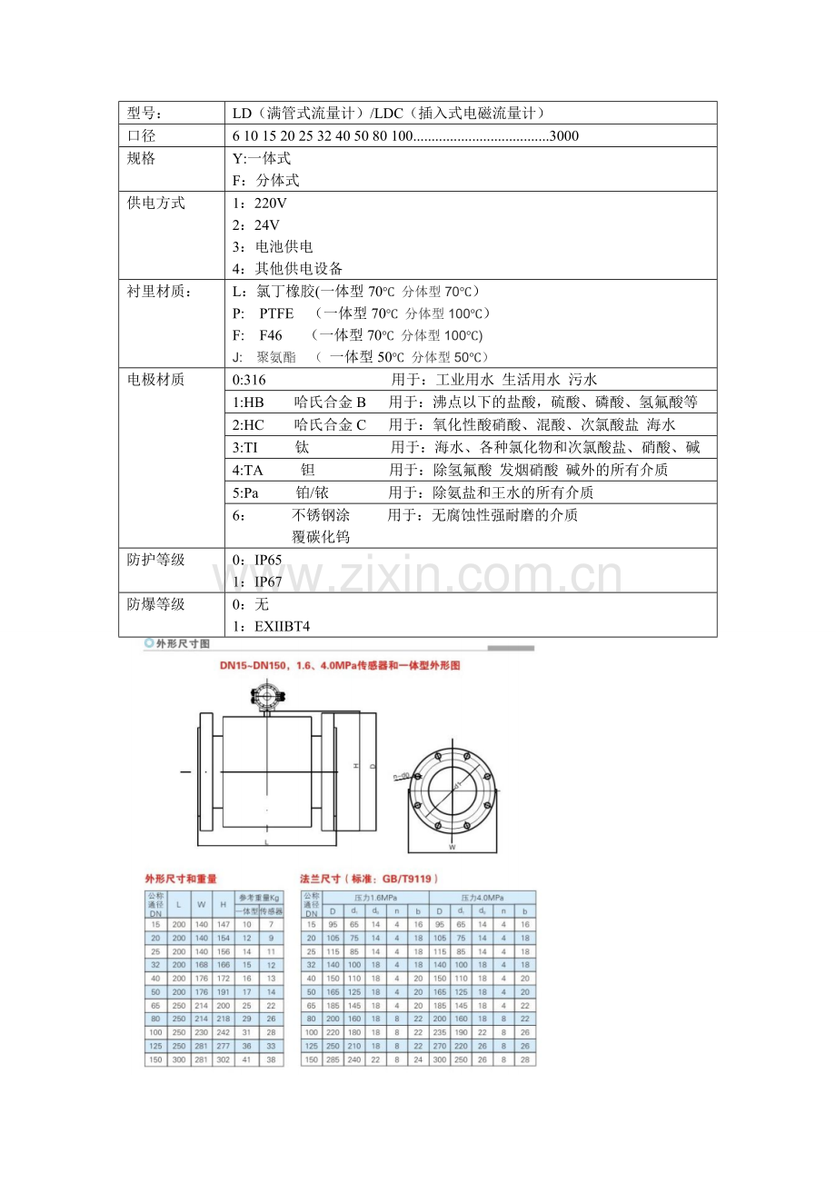 电磁流量计选型表.doc_第1页