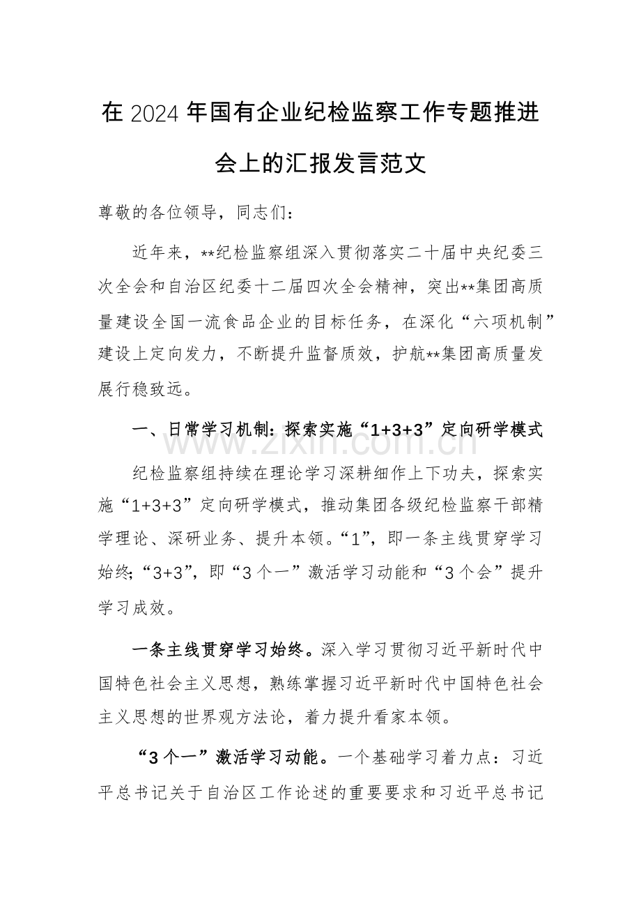 在2024年国有企业纪检监察工作专题推进会上的汇报发言范文.docx_第1页