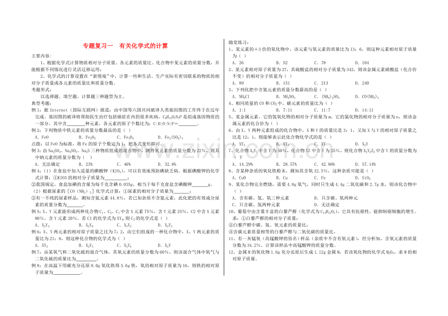 中考化学专题复习一有关化学式的计算.doc_第1页
