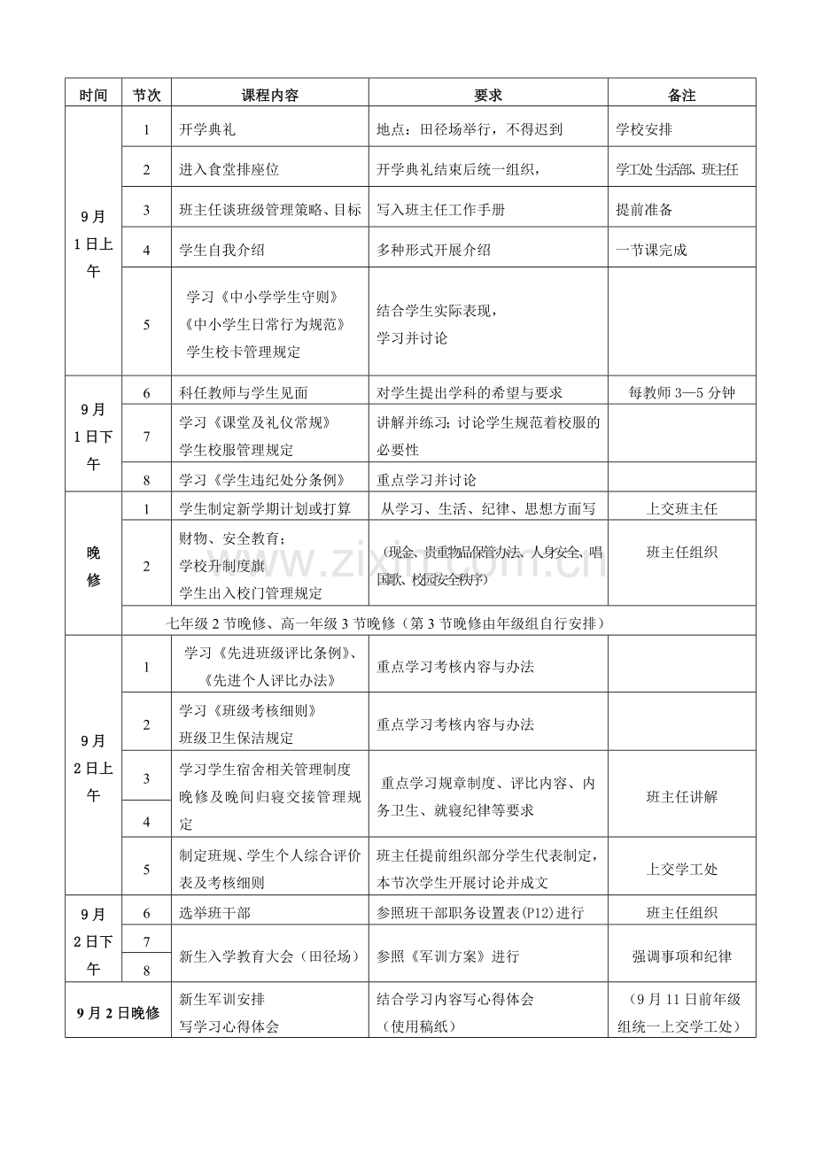 《新生入学教育手册》封面及课程表.doc_第2页