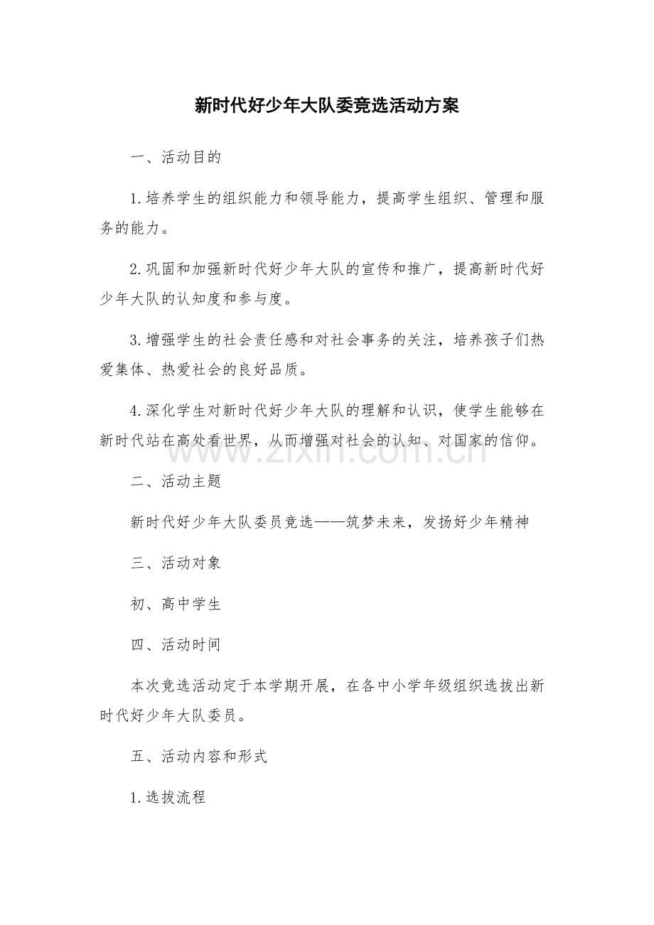 新时代好少年大队委竞选活动方案.docx_第1页
