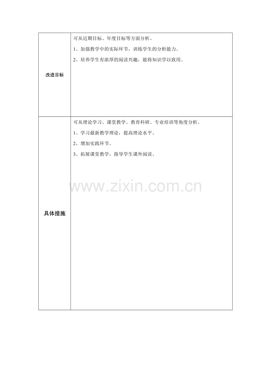 任务表单：个人教学问题改进计划模板 (2).doc_第2页