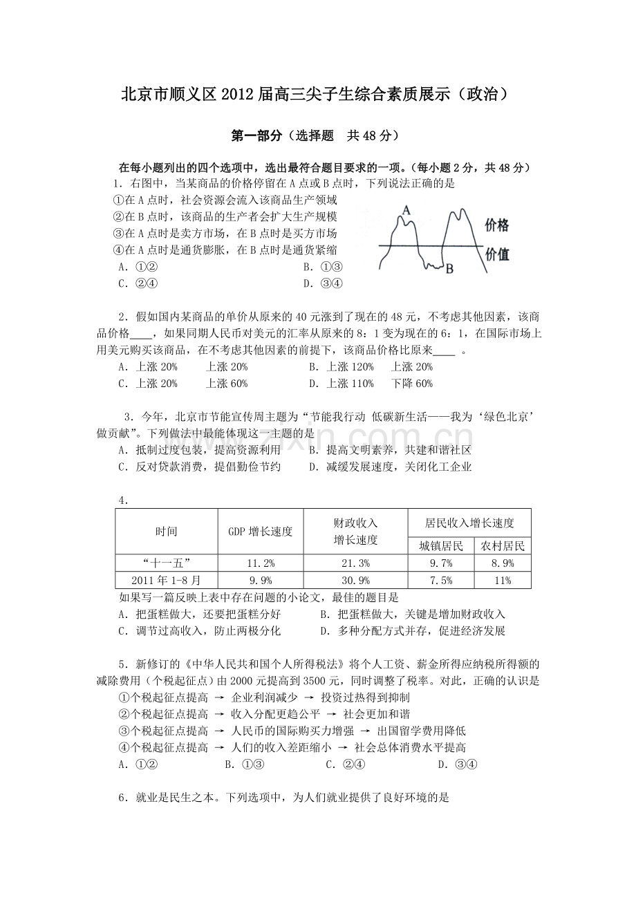 北京市顺义区2012届高三尖子生综合素质展示（政治）.doc_第1页