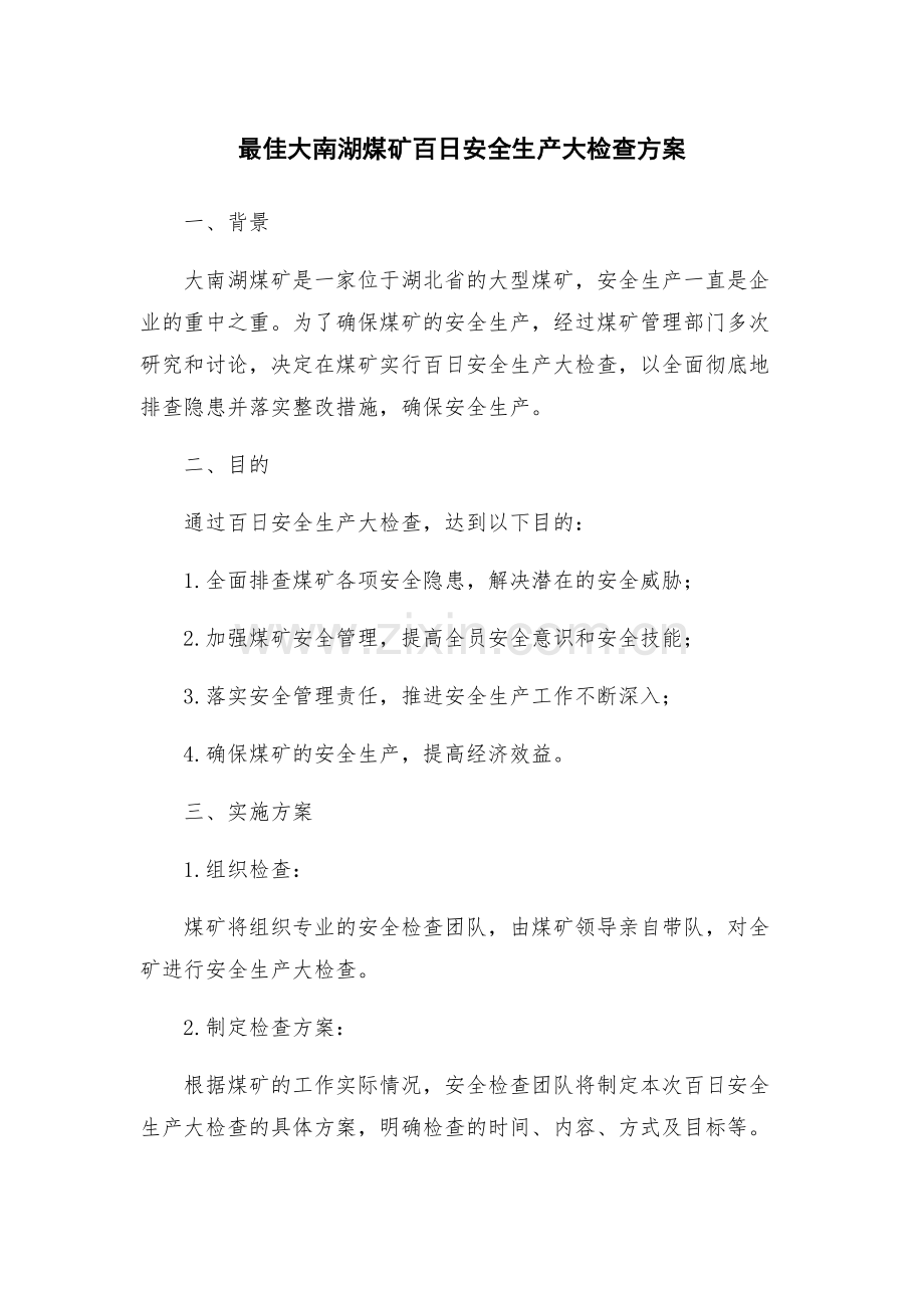 最佳大南湖煤矿百日安全生产大检查方案.docx_第1页