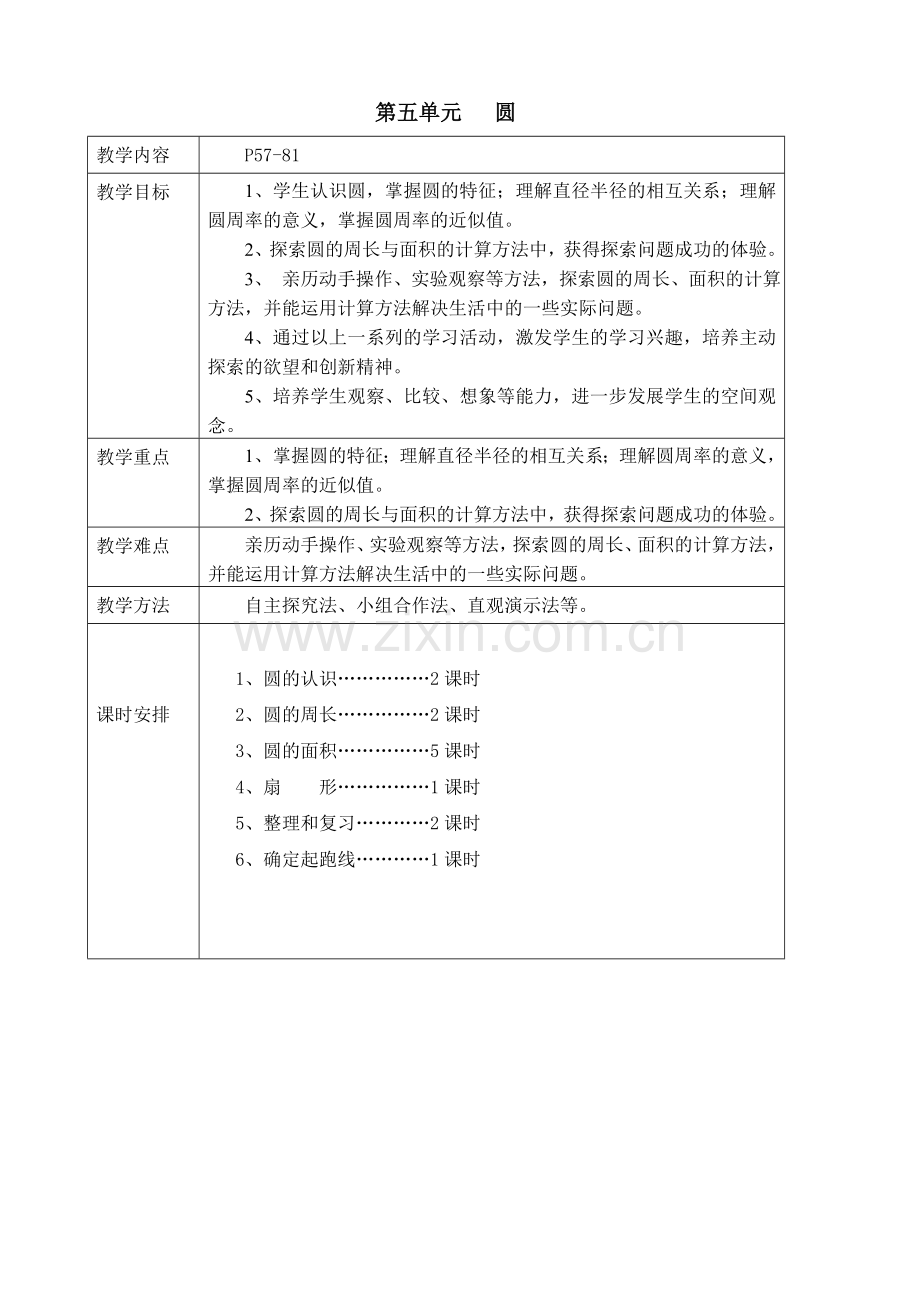 六年级数学上册第五单元圆教学设计.doc_第1页