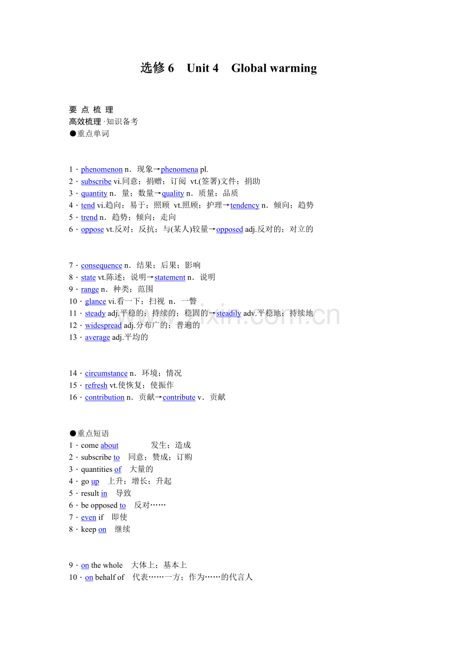 高考英语（人教版）要点梳理重点突破：选修6Unit4　Globalwarming.doc_第1页