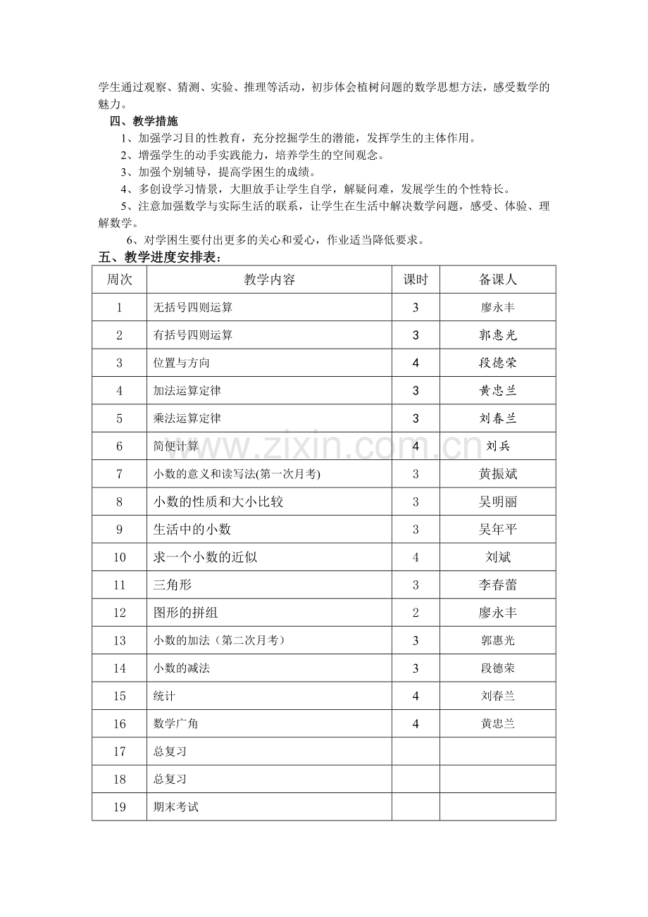 人教版四年级数学（下册）全期教学计划.doc_第2页