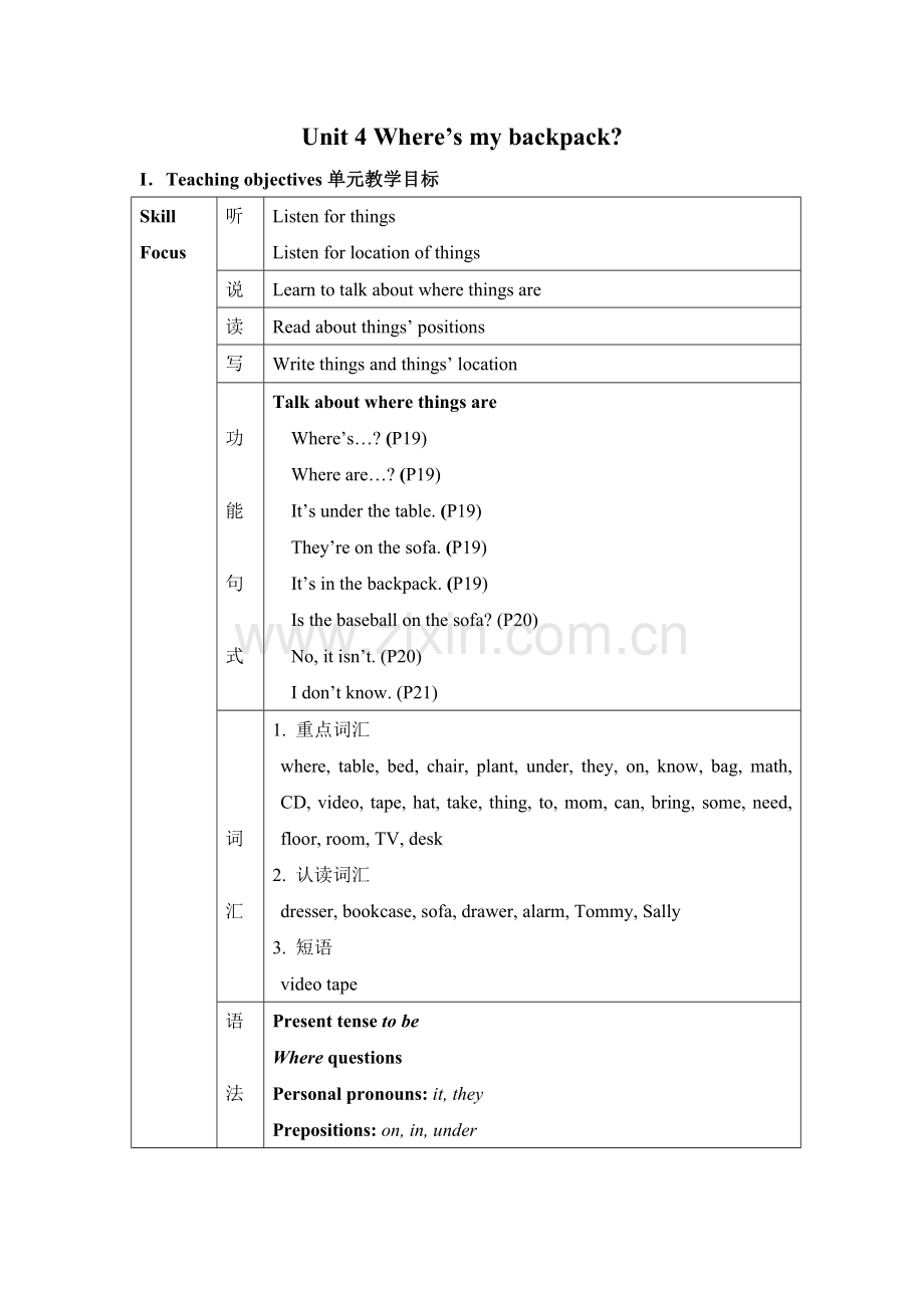 七年级新目标上Unit4Where’smybackpack教案.doc_第1页
