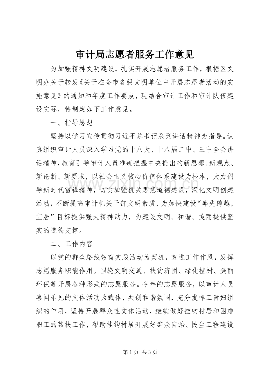 审计局志愿者服务工作意见.docx_第1页