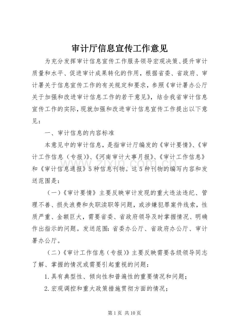 审计厅信息宣传工作意见.docx_第1页