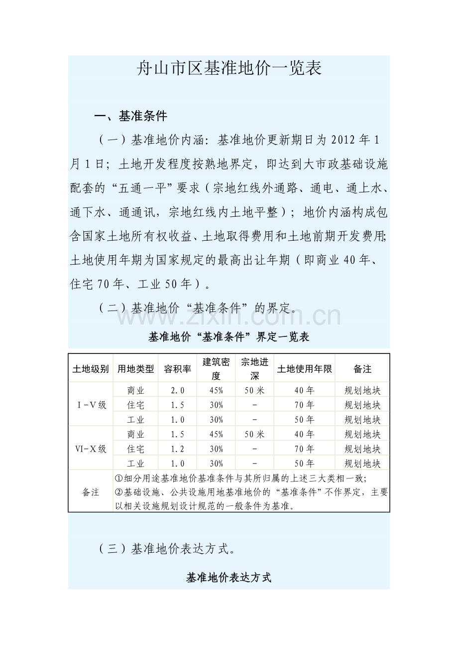 舟山市区基准地价一览表2012年基准.doc_第1页