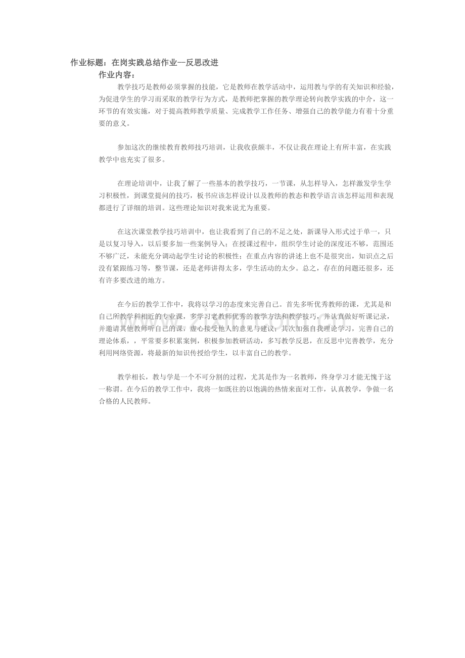 在岗实践总结作业--反思改进.doc_第1页