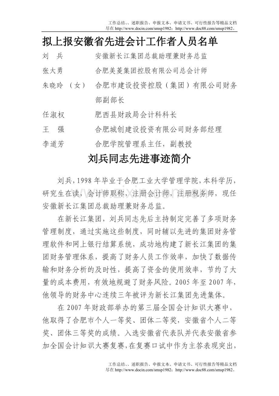 拟上报安徽省先进会计工作者人员名单.doc_第1页