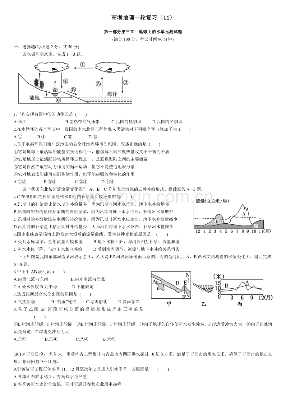 第三章_地球上的水_单元测试解析.doc_第1页