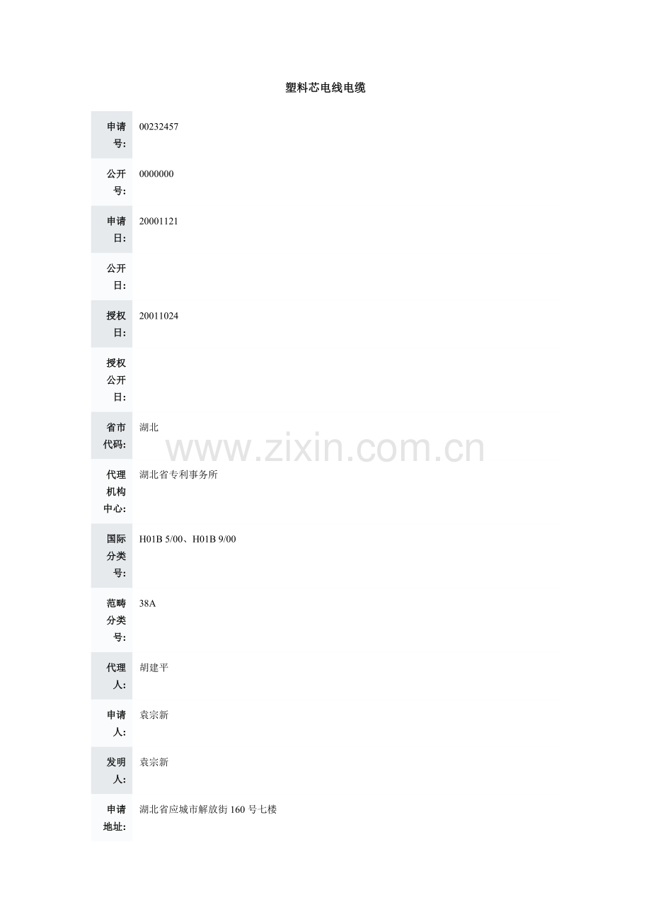 塑料芯电线电缆-袁宗新专利.doc_第1页
