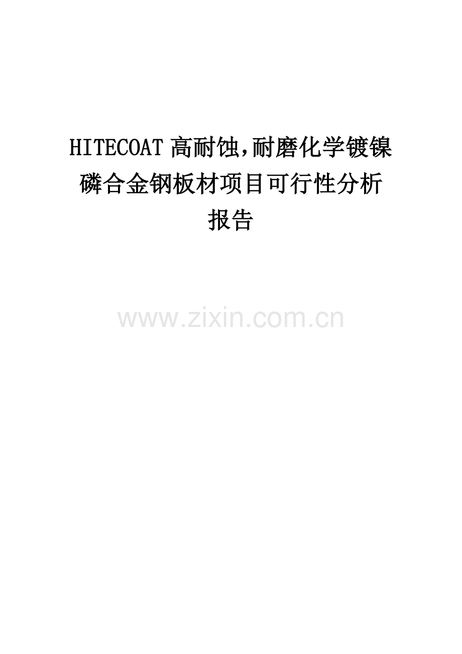 HITECOAT高耐蚀-耐磨化学镀镍磷合金钢板材项目可行性分析报告.docx_第1页