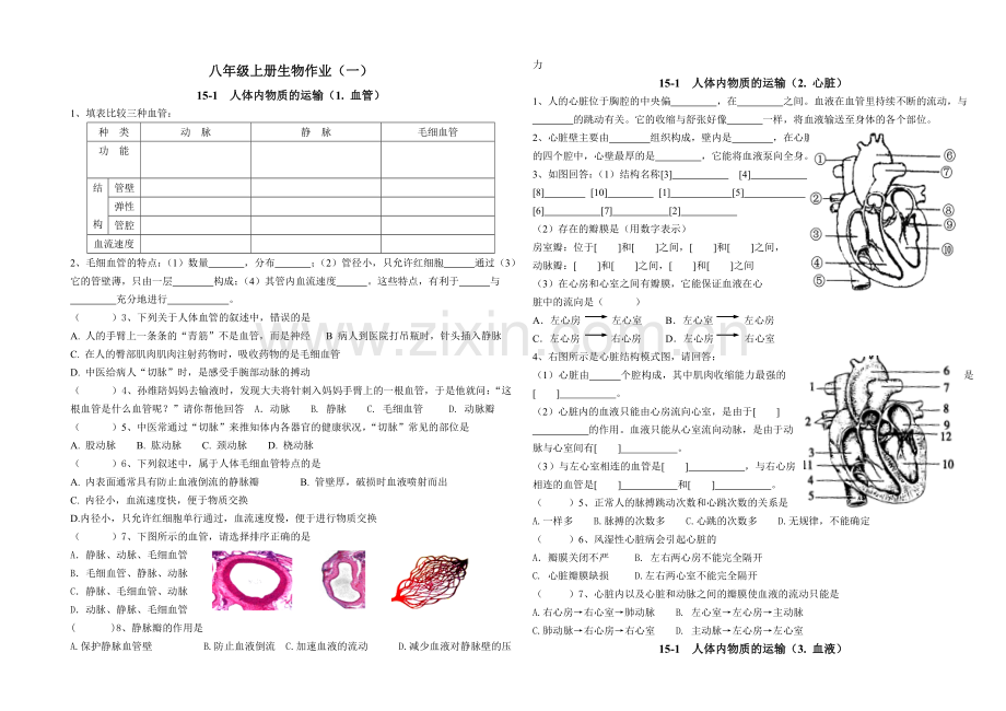 八年级生物作业.doc_第1页