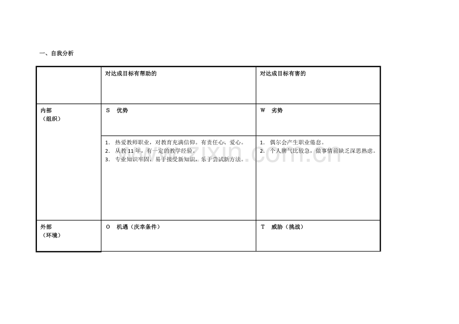 任务表单：个人自我诊断SWOT分析表1 (5).doc_第1页